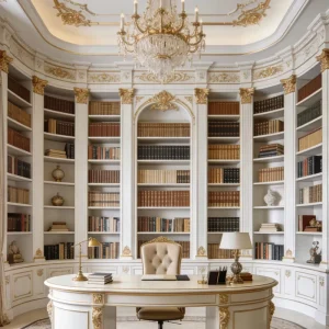 French Palace Style Curved Design Full Wall Bookshelf Solid Wood Carved Open Storage Cabinet for Home Study Customized