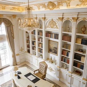 French Palace Style Solid Wood Carved Bookshelf White Background Cabinet for Villas Etagere Bookcase Customized