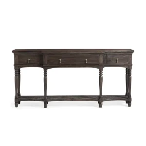 French Provincial Console Table Distressed Dark Wood 3 Drawer Cane Shelf Brass Handle Entryway Hotel OEM Custom