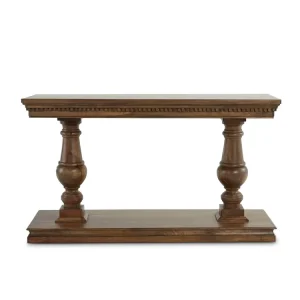 French Provincial Oak Console Table Pedestal Base Dentil Molding Brown Entryway Hotel Living OEM Custom