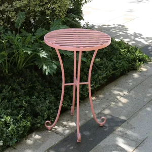 French Rattan Bistro Tables Chairs Pink Wrought Iron Small Side Table for Home Bar
