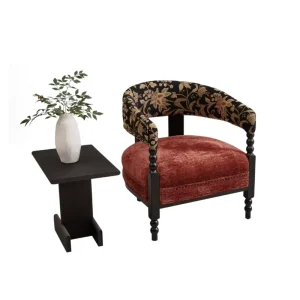 French Retro Solid Wood Armchair Durable Chenille Fabric Mid Century Vintage Accent Lounge Chair for Dining Hotel for Living