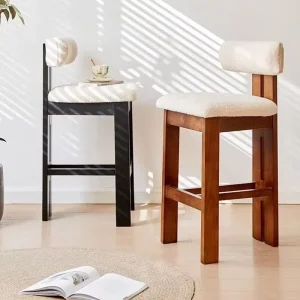 French Solid Wood Bar Stools High Chairs Casual High Chairs for Bar Restaurant Dining Living Room Nordic Style Solid Wood Seats