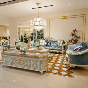 French Style European Design Solid Wood Velvet Sofa Set with Sponge Filling Movable Living Room Luxury Sofa