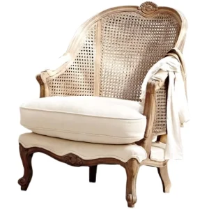 French Style Solid Wood Oak Rattan Single Sofa ArmChair Living Room Coffee Shop Clothing Shop Hotel Factory