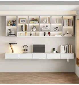 French Style Solid Wood Wall Mounted Bookshelf Cabinet With Glass Doors Custom Living Room Storage Rack Display Shelf