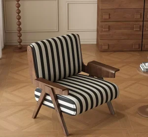 French Style Vintage Solid Wood Single Sofa Chair Casual Living Room Designer Chair for Guesthouses Hotels Business Meetings