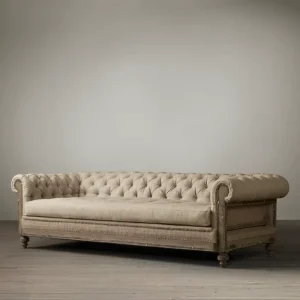 French Style Vintage Solid Wood Sofa Chesterfield Vintage Living Room Three Seater Sofa