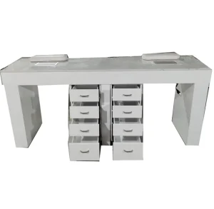 French Style White Double Seat Nail Salon Desk Manicure Table Nail Reception Desk