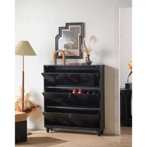 French Vintage Black Shoe Cabinet Entryway Storage Cabinet Narrow Hallway Organizer Home Furniture