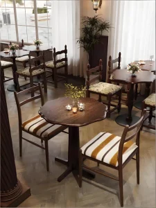 French Vintage Solid Wood Table & Chair Set Commercial Furniture for Cafe Bakery Dessert Shop & Sweet Drink Restaurant