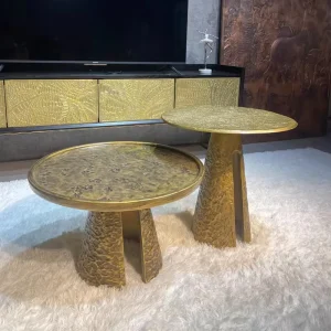 French Vintage Style Hand Forged Medieval Designer Metal Coffee Table and Corner Side Table Set with Whiskey and Cigar Bar