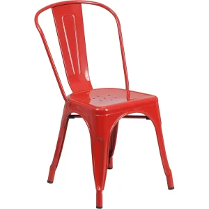 French Vintage Tollix Stackable Red Iron Chair Heavy Duty Commercial Cafe Bistro Metal Dining Chair for Cafe Restaurant Hotel