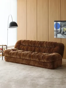 French Vintage style Designer Sofa Pleated High back Bagel shaped Cloud like Three seater Living Room Eco leather High density