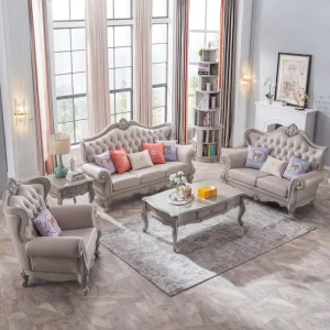 French style Genuine Leather Sofa Luxurious Living Room Solid Wood Sofa Set European style Home and Hotel Furniture