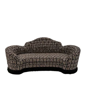 French style Vintage Brocade Upholstery with Tassels Curved Three seater Sofa