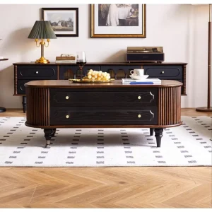 French style Vintage Solid Wood Coffee Table with Durable Drawer Storage Design Living Room Furniture