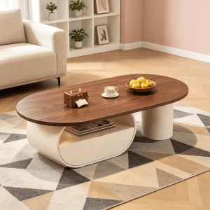 French style Vintage inspired Solid Wood Coffee Table Storage Space Walnut Living Room Furniture