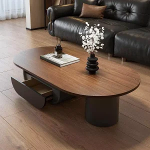 French style Vintage modern Designer Walnut Coffee Table Storage Customizable Light Luxury High end Solid Wood Frame