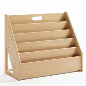 Front Facing Montessori Bookshelf 5 Tier Book Display Shelf for Toddler Kids Storage Magazine Rack Solid Wood Bookcase Organizer