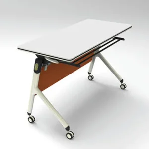 Front Panel Paper Holder Lockable Rubber Wheels Folding Training Room Long Table With Wheels