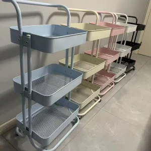 Full Carbon Steel Modern Easy-to-Transport Stylish Salon Trolley Three-Layer Four-Wheel Detachable Salon Tool Hotel Living Room