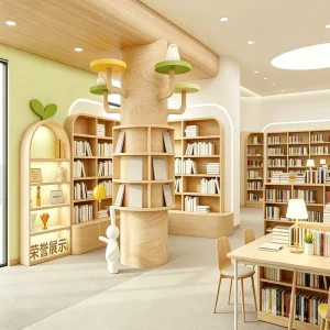 Full Custom Commercial Library & Bookstore Design Complete Bookshelf Wooden Furniture for Preschool Nursery Reading Room