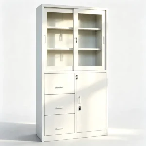 Full Height 3 Drawer 2 Glass Door Space Saving Lockable Steel File Cabinet for Home Office Workshop Mall Warehouse Presentation
