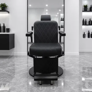 Full Reclining Hydraulic Barber Chair Stable Black Metal Base 360 Degree Swivel Salon Chair for Barbershop Haircut Beard Shaving