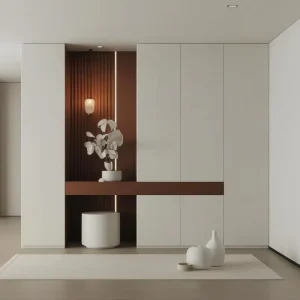 Full Wall Shoe Storage System Custom LED Strips Moisture Proof Panels Luxury Villa Corridor