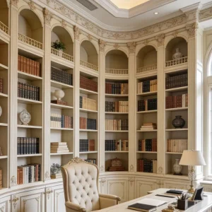 Full wall corner bookcase in neoclassical palace style solid wood carved backdrop cabinet for villa studies open storage cabinet