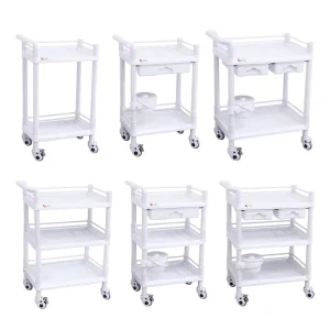 Fully Plastic Assembled Three tier Multi functional Movable Hospital Trolley with Drawers for Hospitals Clinics Beauty Salons