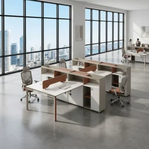 Functional Office Workstation File Storage Cabinet Privacy Screen E1 Board Wear Resistant Finish Staff Desk