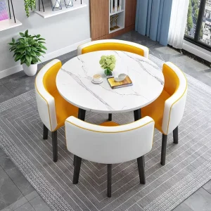 Functionalist Space saving Dining Table Set 4 Faux Leather Padded Chairs Eco Friendly Durable Compact MDF Breakfast Table Hotel