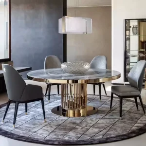 Furnistyle New Design Hotel Tables Marble Top Round Tables Luxury Gold Stainless Steel Frame Dining Tables