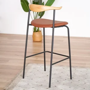 Furniture Mass Production Nordic Deluxe bar Stool Solid Wood PU 55CM Set High Chair Creative Designer Coffee Shop Catering