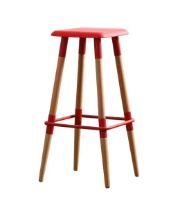 Furniture Modern High Counter Club Red Plastic Seat Wood Bar Stool