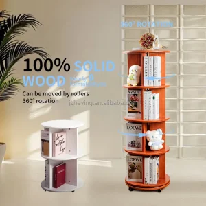 Furniture Round Rotating Bookshelf Suitable for Library, School, Home Office Wooden Bookcase