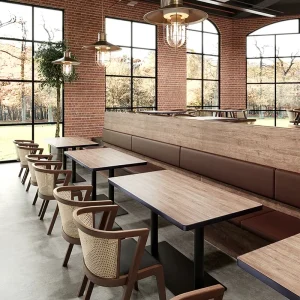 Furniture Set Customized Ergonomic Chair Leather Restaurant Booth Seating Solid Wood Rectangular Table