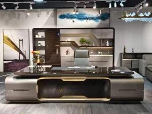 Futuristic Durable Eco Friendly Metal Champagne Executive Office Desk Luxury Contemporary President Boss High Tech Design