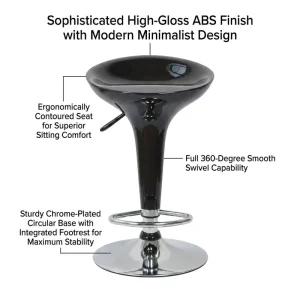 Futuristic High Gloss Leather Bar Chair Metal Base Modern Minimalist Swivel Counter Stool with Ergonomic Contoured Seat for Bar
