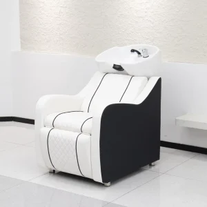 Fuying Durable Beauty Salon Shampoo Chair with Ceramic Basin Leather Design Iron Frame for Barber Shop Hospital Bathroom Use