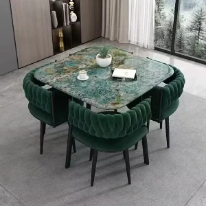 GEDO New Design Restaurant Furniture Luxury Microcrystalline Ceramic Square Restaurant Dining Tables and 4 Chairs Set