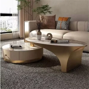 GEDO Stainless Steel Coffee Tables Living Room Furniture Rock Slab Modern Luxury Coffee Table With Storage