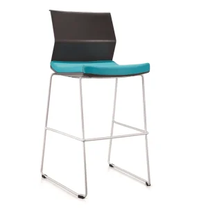 GS-1764 Modern Bar Chair with High Legs Soft Fabric Seating Cushion and Plastic Back for Dining Wine Bars Leisure Furniture