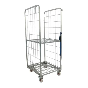 Galvanized Two Tier Iron Cage Laundry Trolley with Four Wheel Turnover Basket Logistics Trolley Cart for Hotels and Laundries