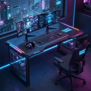 Gaming Standing Desk Dual Motor RGB Carbon Fiber Top Electric Height Adjustable Esports Workstation Cup Headset Hook