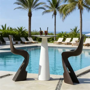 Garden Cafe Space Saving Small Bistro Set Outdoor Apartment Furniture Sculptural Design Stable Base Courtyard Breakfast Bar Nook