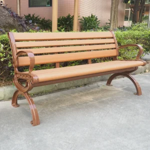 Garden Curved Wooden Plastic Slats Seating Bench Public Cast Aluminum Iron Leg Bench