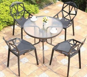 Garden Furniture Outdoor Dining Table and Chairs Table and Chair Set Patio Aluminum Frame Wooden Hotel High-end Cafe Restaurant